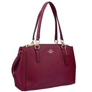 COACH Crossgrain Leather Christie Carryall Satchel Bag in Berry Red #F57520 EUC
